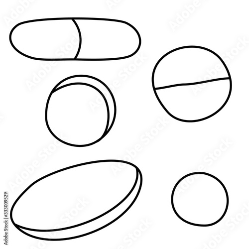 vector hand drawn pills and medicaments set doodle style isolated on white background
