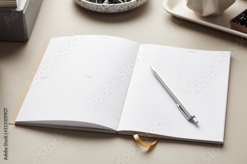 Blank planner with silver pen
