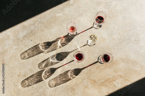 Wine glasses in sunlight