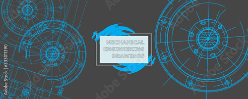 Mechanical instrument making. Abstract engineering drawing. Engineering technological wallpaper