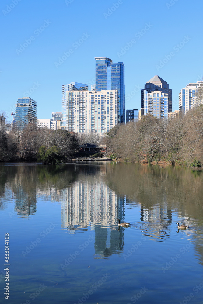 Vertical of Atlanta, Georgia city center and reflections