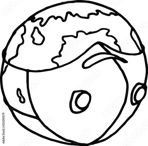 Planet earth in a medical mask during an epidemic. Illustration relevant during the coronavirus covid-19 pandemic that swept the planet Vector illustration in a doodle style. Line art. EPS10.