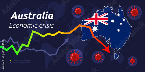 Coronavirus in world. Quarantine and global recession. Australia hit by coronavirus outbreak and pandemic. Concept of world and local economy crisis