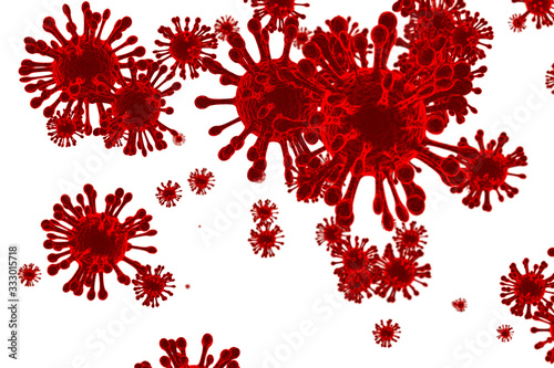 Corona Virus In Red on white background ,Microbiology And Virology Concept - 3d Rendering
