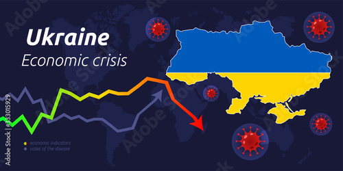 Coronavirus in world. Quarantine and global recession. Ukraine hit by coronavirus outbreak and pandemic. Concept of world and local economy crisis