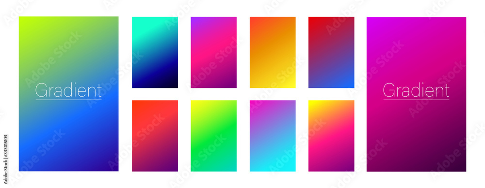 Set of pastel gradient colourful backgrounds. Modern display themes.  Vivid design element for banner, cover or flyer. EPS 10