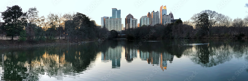 Panorama of the Atlanta, Georgia skyline with reflections