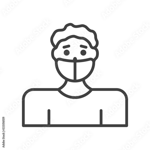 Icon of a man in a mask from viruses. Linear image style. Isolated vector on a white background.