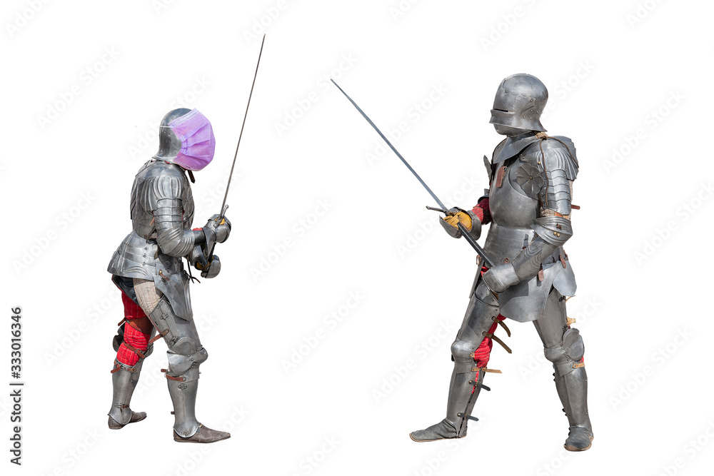 Knight in medical mask. Disposable medical mask. Battle with coronovirus. Knight in medical mask. Disposable medical mask. Battle with coronovirus.
