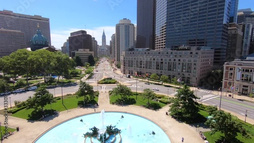 Aerial View of Logan Square With Philadelphia City Hall and Skyscrapers In Background, On a Bright and Sunny Day - Pennsylvania