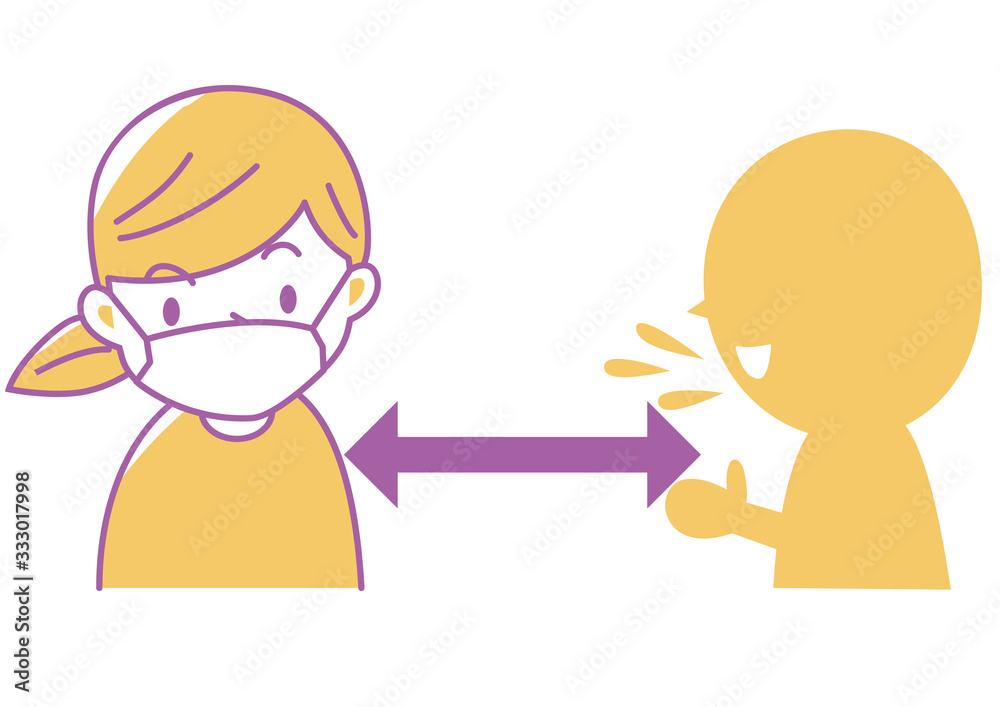 人との距離を離し感染症のリスクを下げようと対策するイラスト