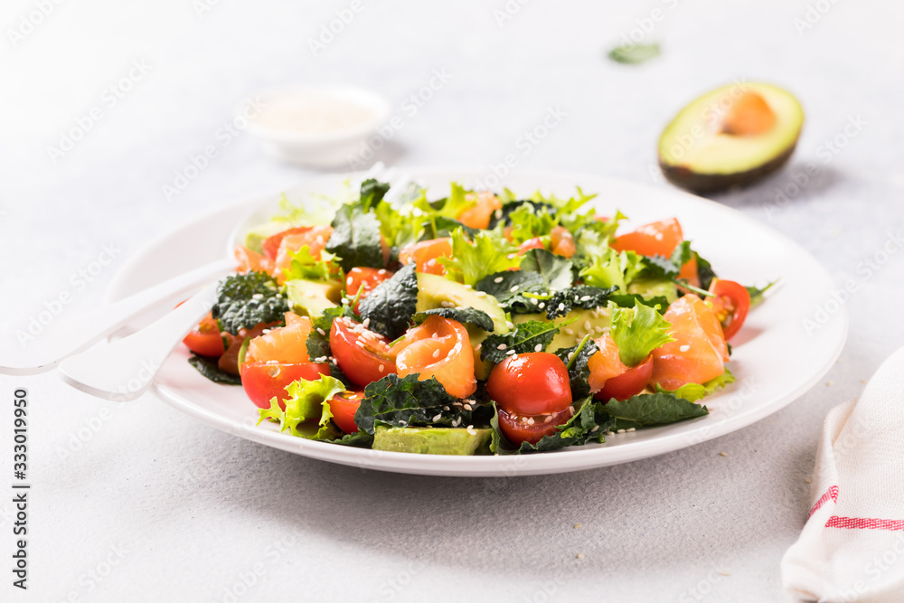 Salmon Salad with Vitamins in vegetables, herbs and avocado Salmon Salad with Vitamins in vegetables, herbs and avocado