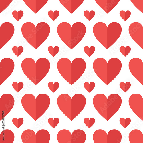 Red hearts seamless pattern. Abstract geometric wrapping texture. Packaging design in flat style. Suitable for gift wrap or greeting card to Valentines day. Vector eps8 illustration.