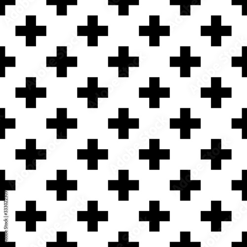 Tile cross plus black and white vector pattern for seamless decoration wallpaper