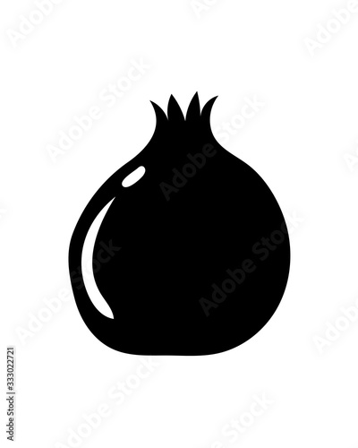 Black pomegranate fruit flat vector icon, isolated on white background.