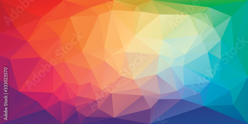 Low poly triangular background in bright rainbow colors. Colorful polygonal banner template. Multicolor backdrop in origami style. Vector eps8 illustration with irregular triangles. photo