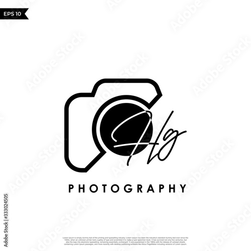 Initial Letter HG with camera. Logo photography simple luxury vector.