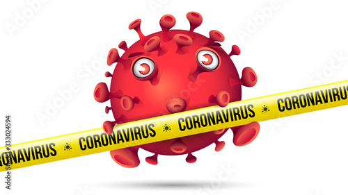 Funny Red Virus Behind Yellow Security Tape - Coronavirus