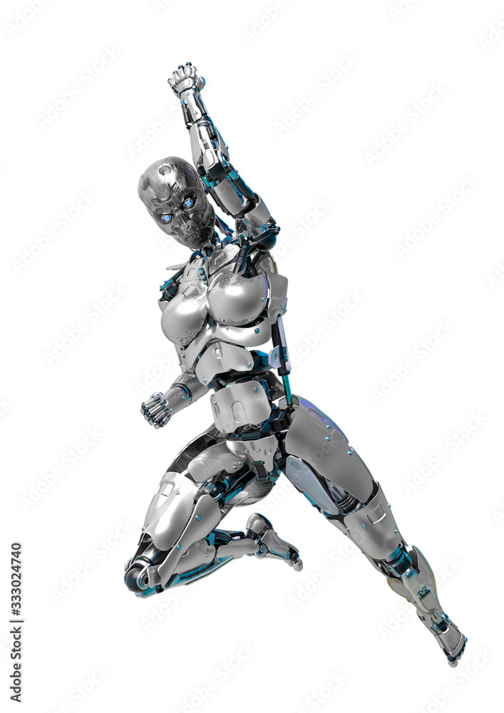 cyborg female comic fighter in a white background cyborg female comic fighter in a white background