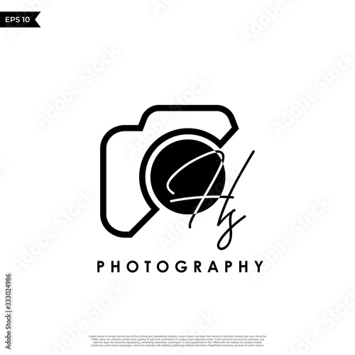 Initial Letter HS with camera. Logo photography simple luxury vector.
