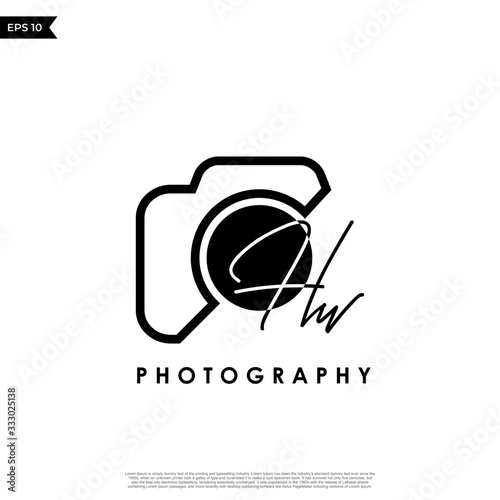 Initial Letter HW with camera. Logo photography simple luxury vector.