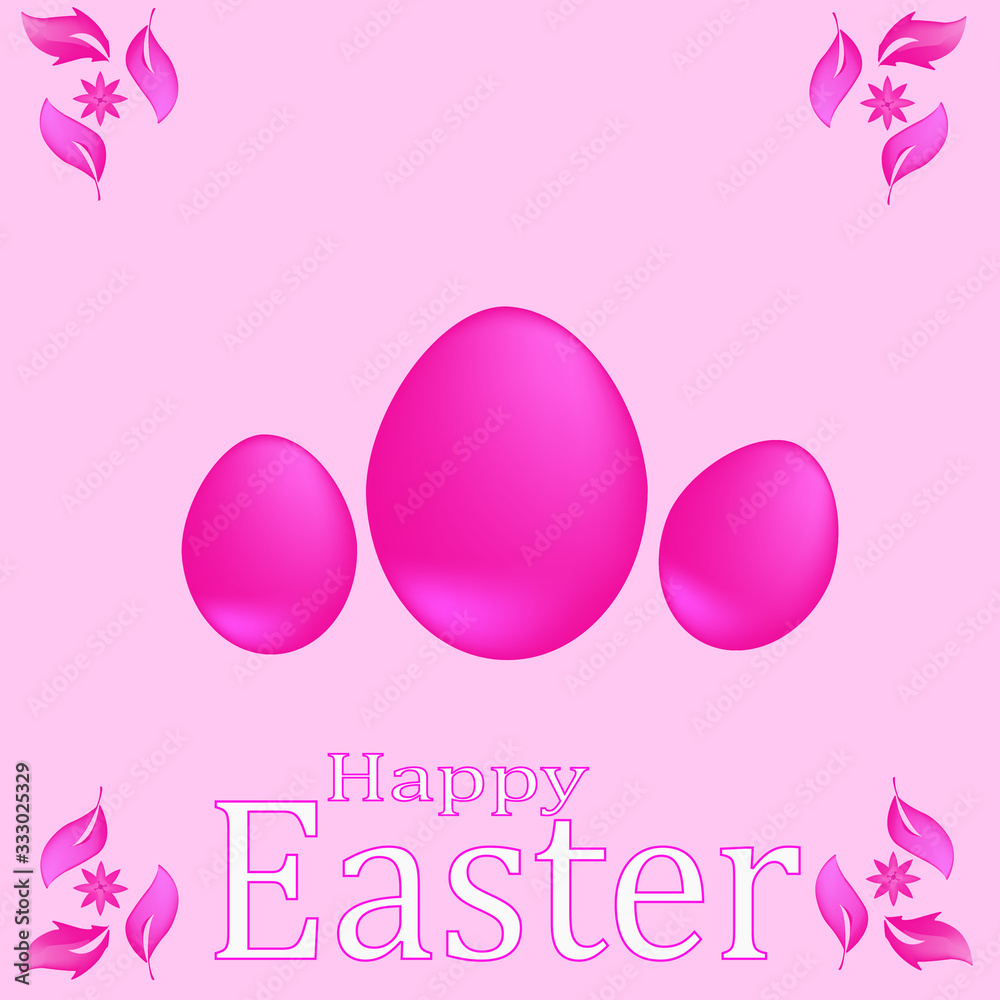 Happy Easter. pink background with space.Easter eggs,flower.