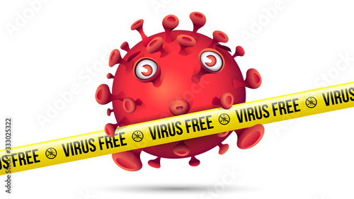 Funny Red Virus Behind Yellow Security Tape - Virus Free