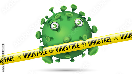 Funny Green Virus Behind Yellow Security Tape - Virus Free