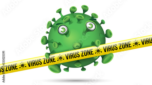 Funny Green Virus Behind Yellow Security Tape - Virus Zone