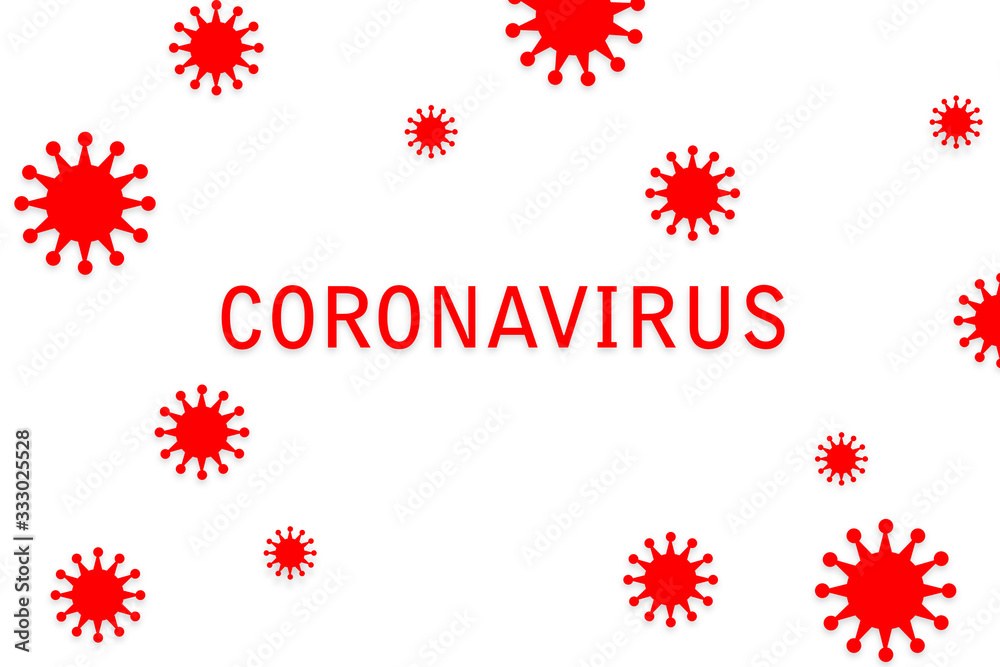 Inscription Coronavirus on white background,with red coronavirus illustration. new rapidly spreading Coronavirus, originating in Wuhan, China Inscription Coronavirus on white background,with red coronavirus illustration. new rapidly spreading Coronavirus, originating in Wuhan, China