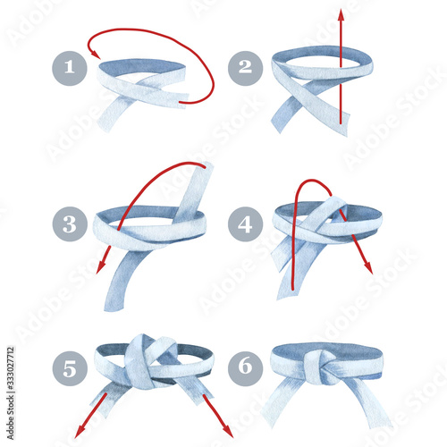 Judo belt scheme how to tie a watercolor on a white background