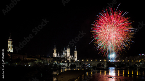 Fireworks in the end of the festivities of our Virgin of the Pilar  in photo