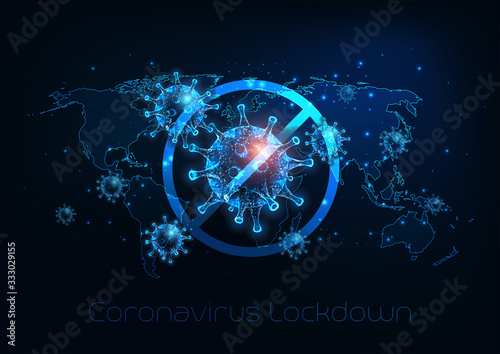 Futuristic global lockdown due to coronavirus COVID-19 disease. Stop virus