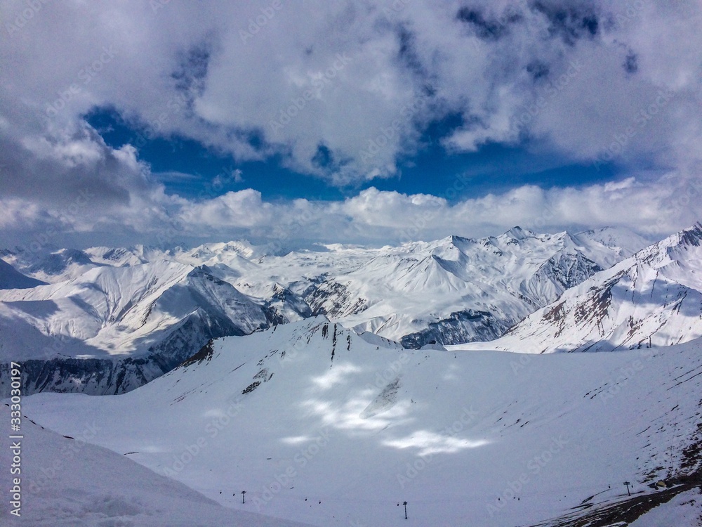 The Caucasus Mountains in snow carpet