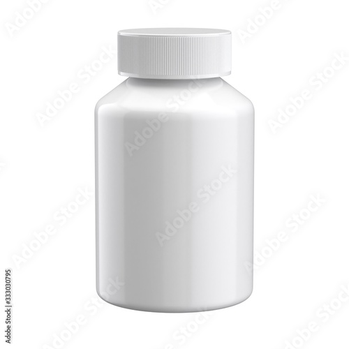 Pills bottle mockup. Plastic medical jar template. 3d render isolated on white.
