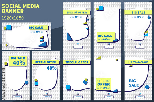 Set of banners for social network stories. Banners in geometric style for stories, poster, flyers, coupons, gift cards.