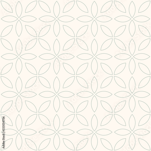 Abstract geometric vector seamless pattern. Grey petals on pastel background. Abstract floral pattern in arabic style. Vector illustration. Simple design for fabric, wallpaper, scrapbooking