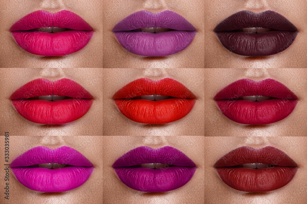 Obraz premium Collection of lips colorful hues. The palette of lipsticks. Close-up
