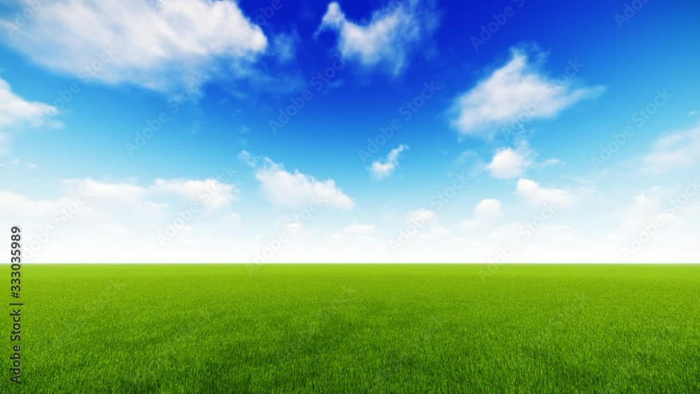 Green grass field and blue sky with fluffy clouds Green grass field and blue sky with fluffy clouds