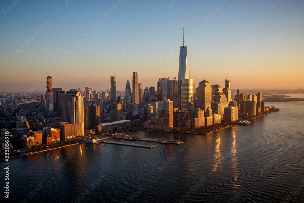 Sunset on the Financial District in New York City. Sunset on the Financial District in New York City.