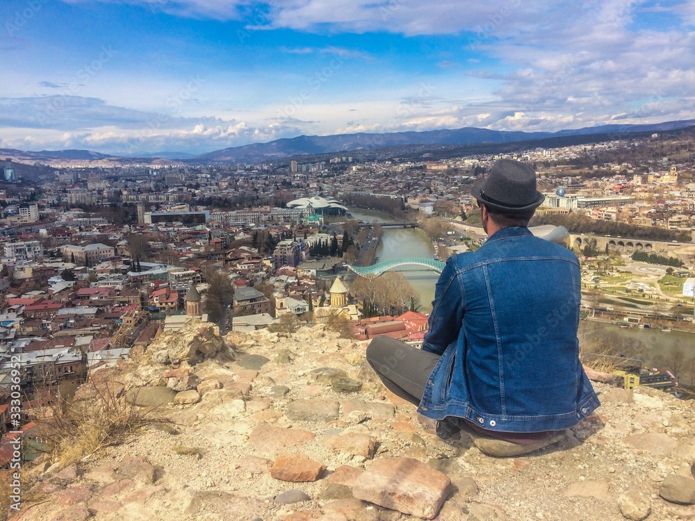 Φωτογραφία The Panoramic Top View Of Motley Historic Part Of Tbilisi, Georgia In Summer
