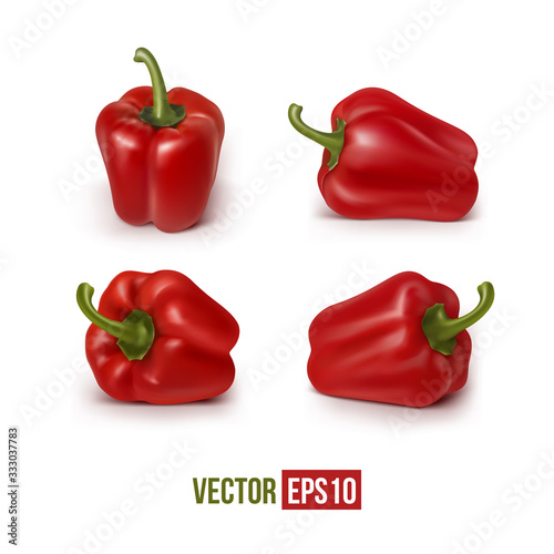 Red sweet pepper 3d realistic set. Vector illustration.