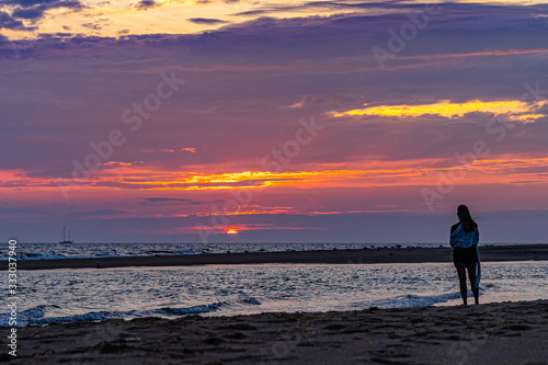 Sunset on the beach on north side of the Provincelands Cape Cod, Atlantic ocean view MA US. © Vadim
