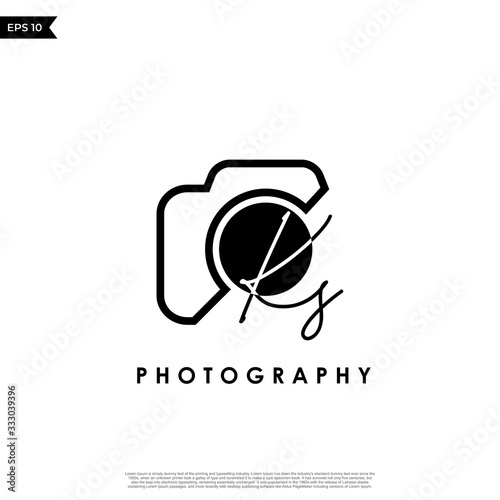 Initial Letter KS with camera. Logo photography simple luxury vector.