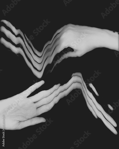 Hands black and white Social Distancing, scan art conceptual. photo