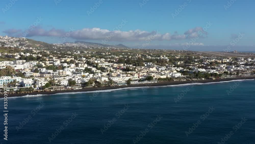 Aerial view of Kamari beach on Santorini island Aerial view of Kamari beach on Santorini island