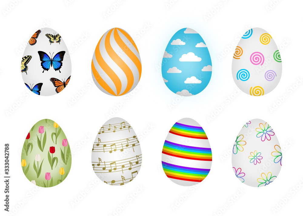 set of decorated easter eggs isolated on white