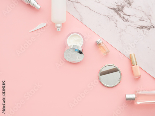 Organic cosmetics and makeup products bottles