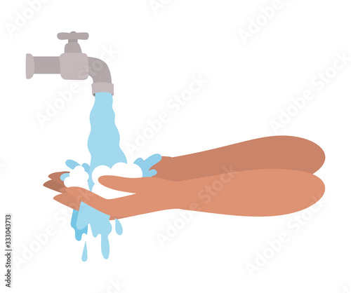 Isolated hands washing under water tap vector design