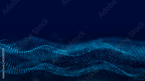 Futuristic background of dots and lines with a dynamic wave. Big data. 3d rendering. © Olena